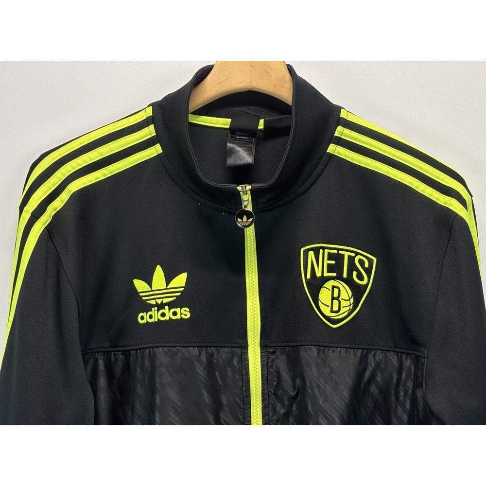 Adidas Brooklyn Nets Track Jacket Sz Medium Men's Black Neon Limited Edition Zip